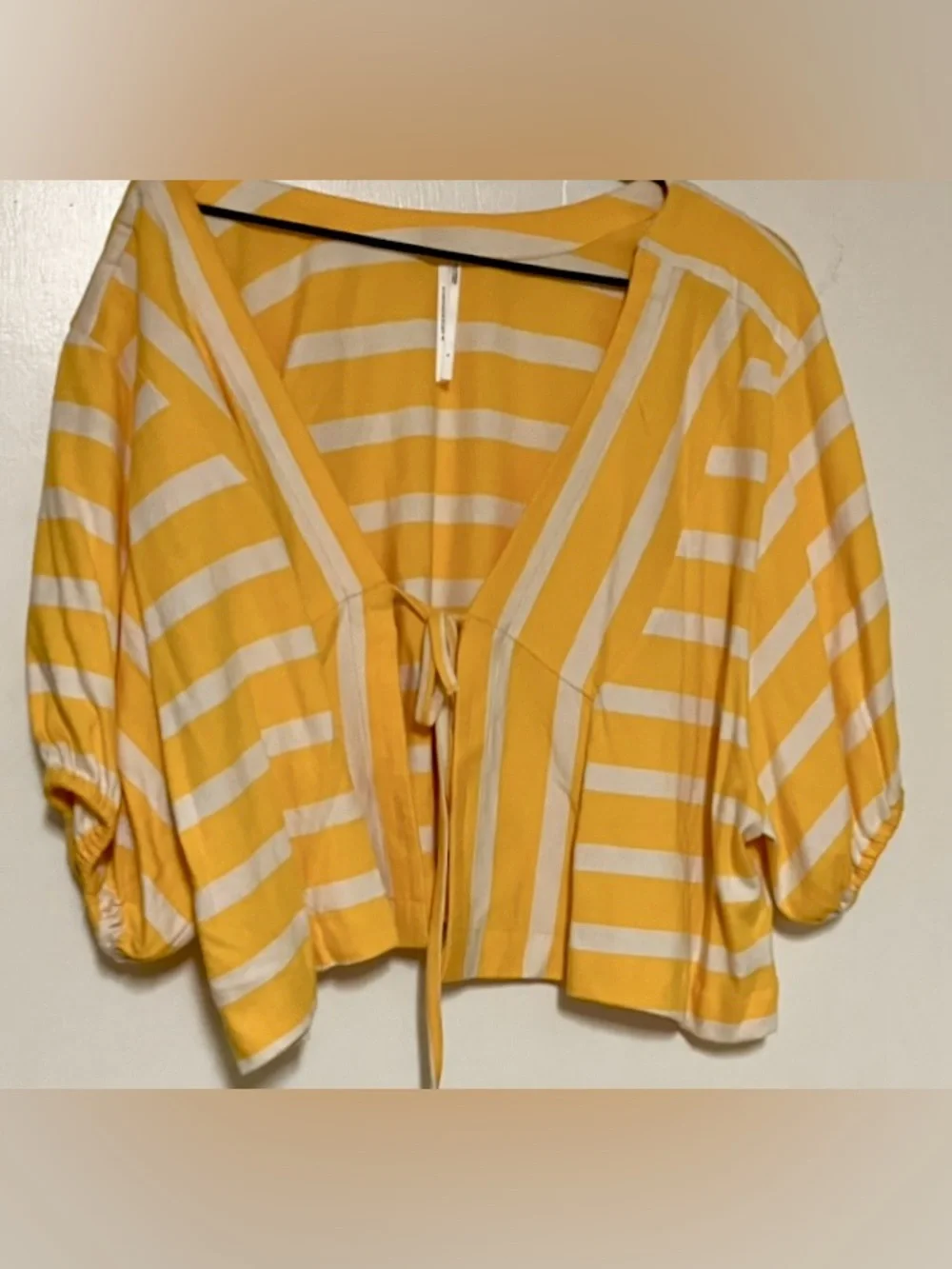 Yellow Stripe By Anthropologie Voluminous Tie-Front Top Yellow Stripe Top: Small